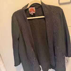 Johnny Was Charcoal Embroidered Cardigan
